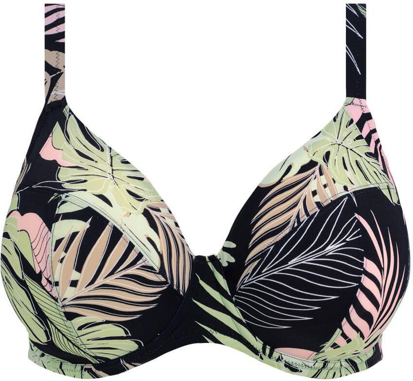 Elomi niet-voorgevormde beugel bikinitop Tropical Retreat zwart lichtgroen roze