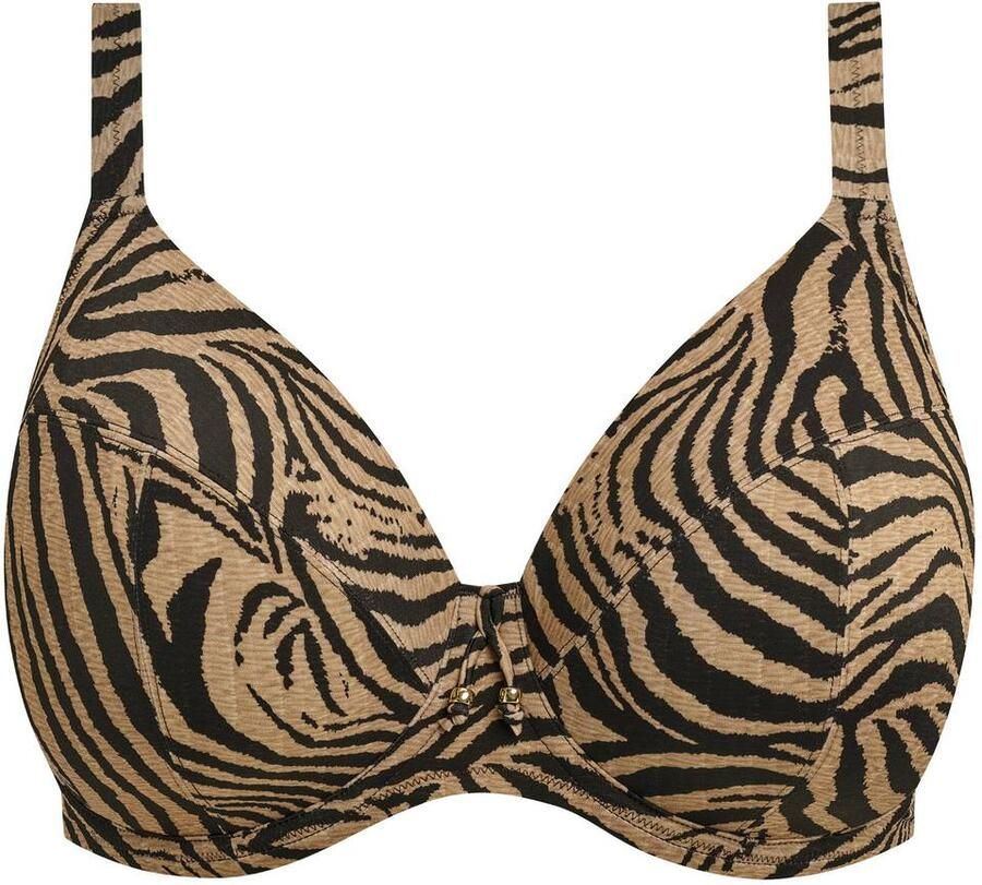 Elomi Tortoli Bay niet-voorgevormde bikinitop met beugel en zebraprint bruin zwart