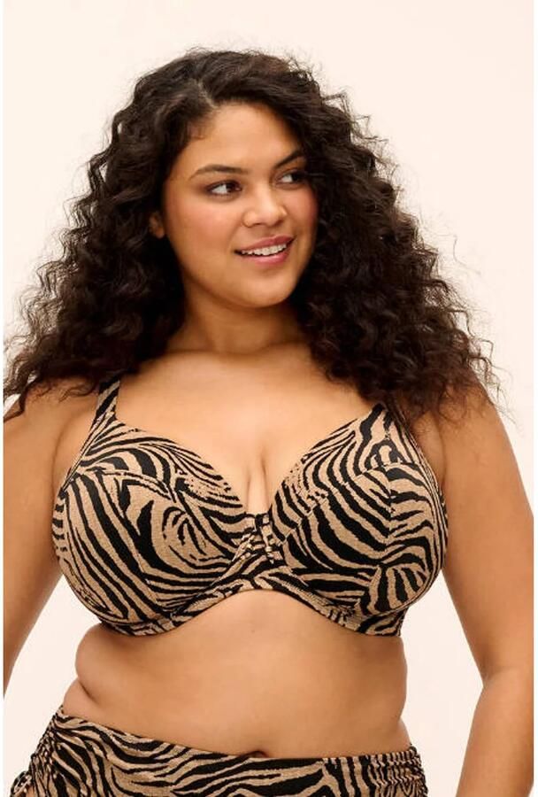 Elomi Tortoli Bay niet-voorgevormde bikinitop met beugel en zebraprint bruin zwart - Foto 2