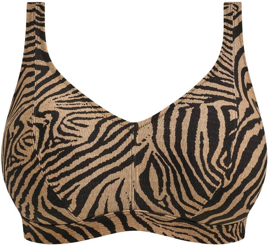 Elomi Tortoli Bay niet-voorgevormde bikinitop met zebraprint zonder beugel bruin zwart