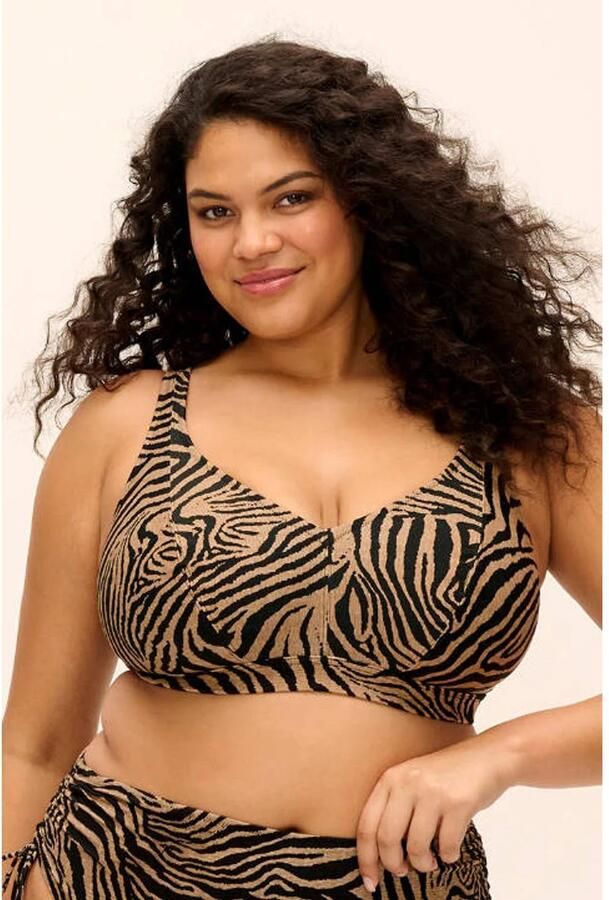 Elomi Tortoli Bay niet-voorgevormde bikinitop met zebraprint zonder beugel bruin zwart - Foto 2