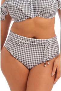 Elomi +size geruit high waist bikinibroekje Checkmate grijs wit