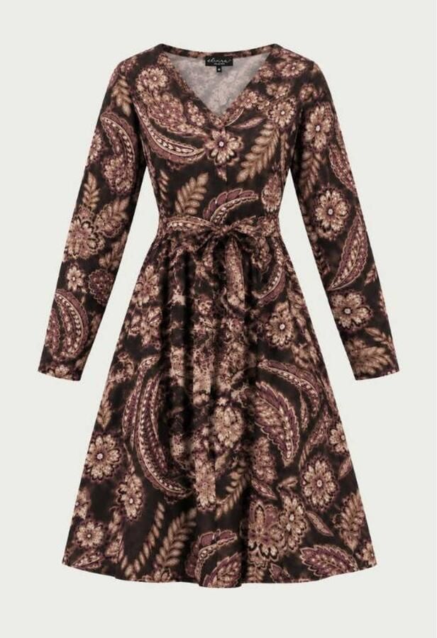 Elvira Collections A-lijn bohemian jurk met ceintuur en paisley bruin roze