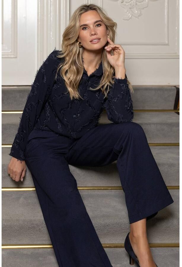 Elvira Collections blouse met glitters donkerblauw
