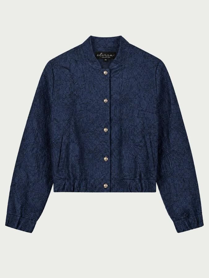 Elvira Collections gebloemd bomberjack met glitters donkerblauw - Foto 2