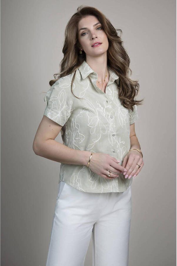 Elvira Collections gebloemde blouse lichtgroen