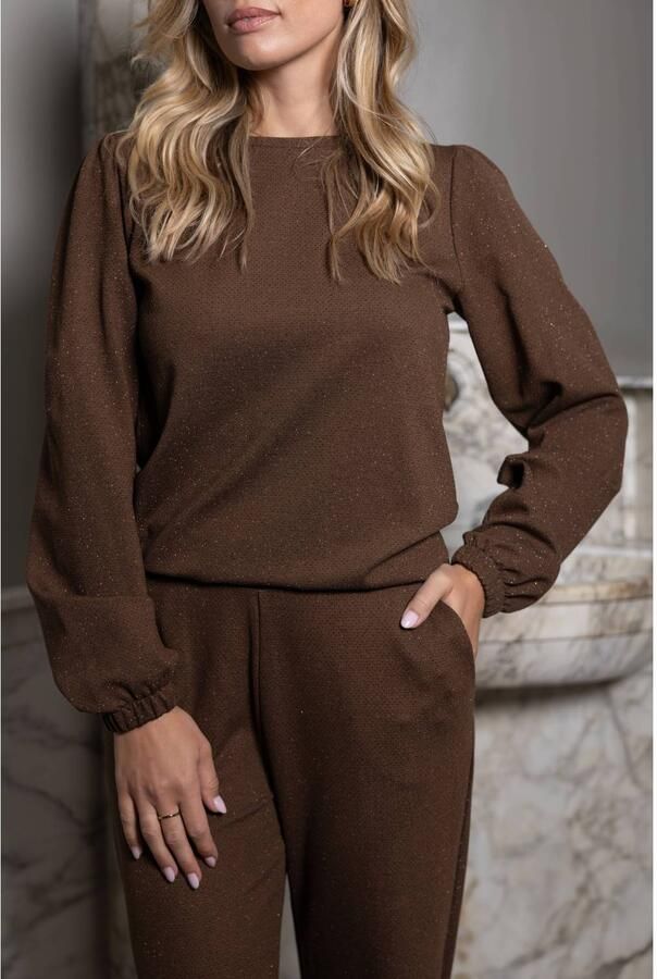 Elvira Collections gebreide trui met glitters bruin