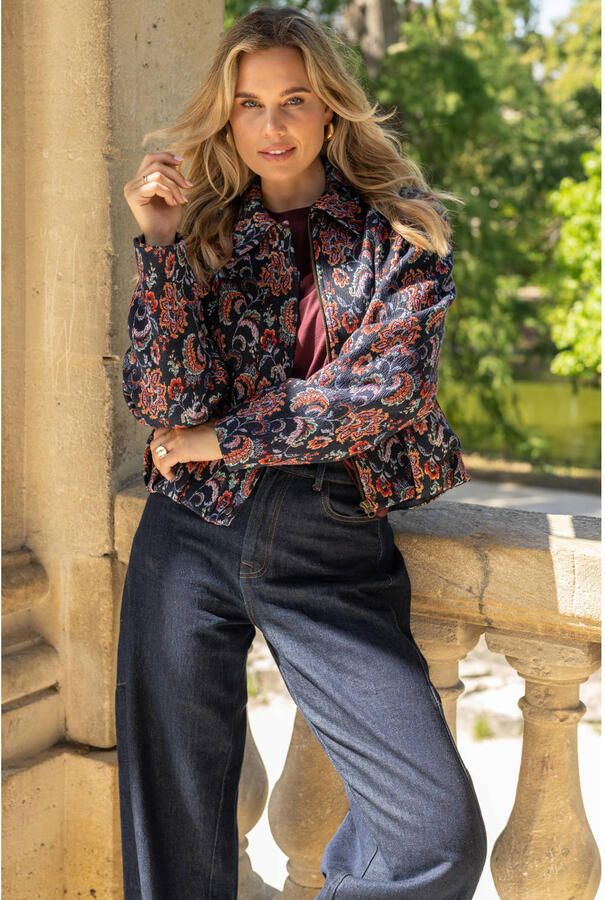 Elvira Collections jas met glitters en print donkerblauw