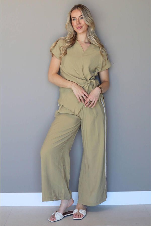 Elvira Collections regular fit broek met contrastbies beige