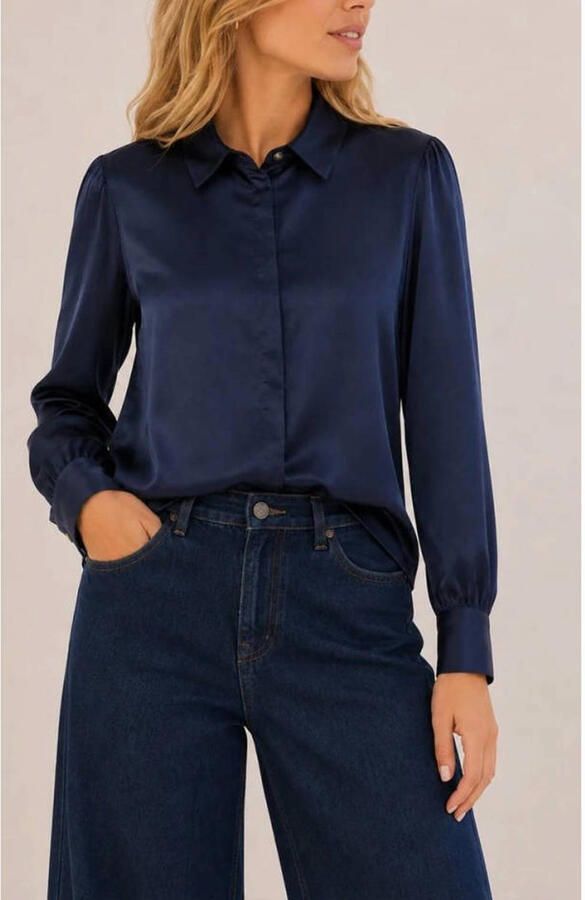 Elvira Collections satijnen blouse donkerblauw