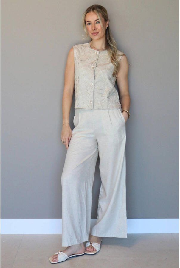 Elvira Collections straight fit regular waist broek met linnen beige