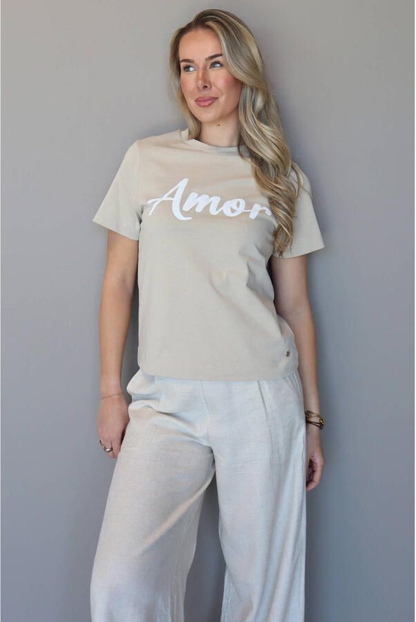 Elvira Collections T-shirt met tekst beige