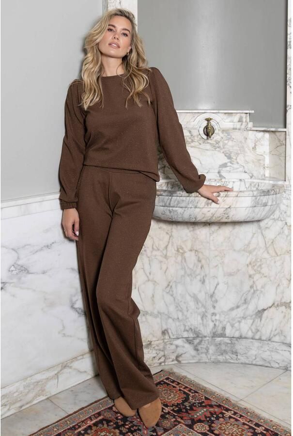Elvira Collections wide leg broek met glitters donkerbruin - Foto 2