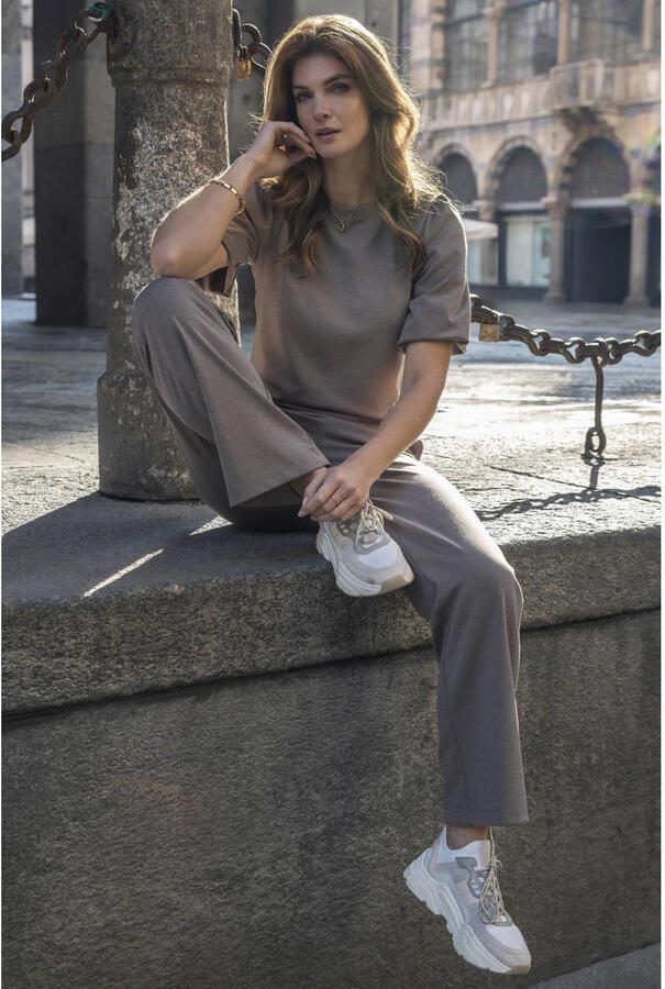 Elvira Collections wide leg high waist casual broek taupe