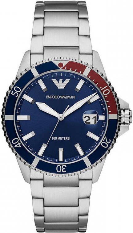 Emporio Armani Zilveren Stalen Quartz Horloge voor Mannen Gray Heren