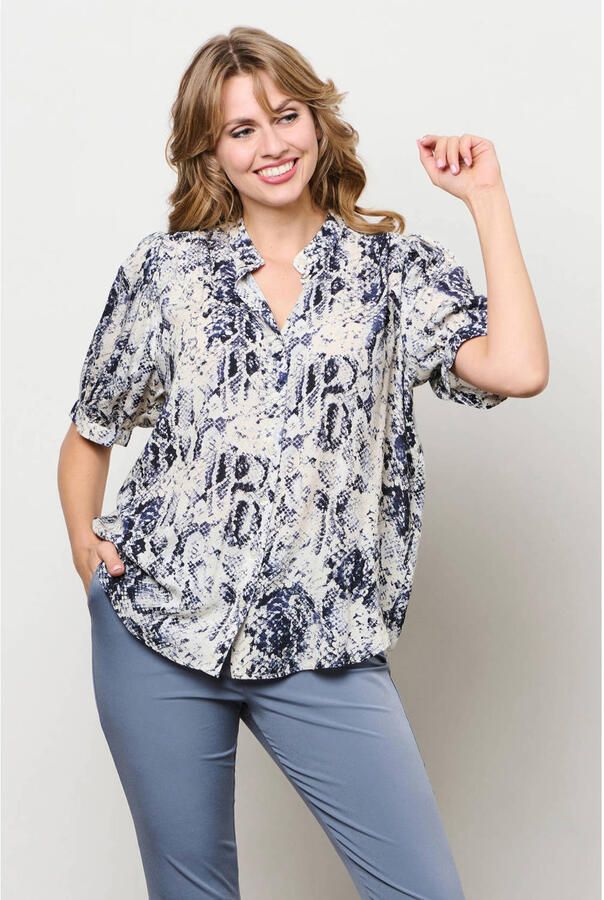 &Co Woman blouse met dierenprint blauw