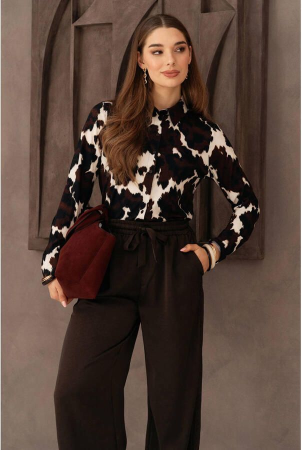 &Co Woman blouse met koeienprint bruin - Foto 2