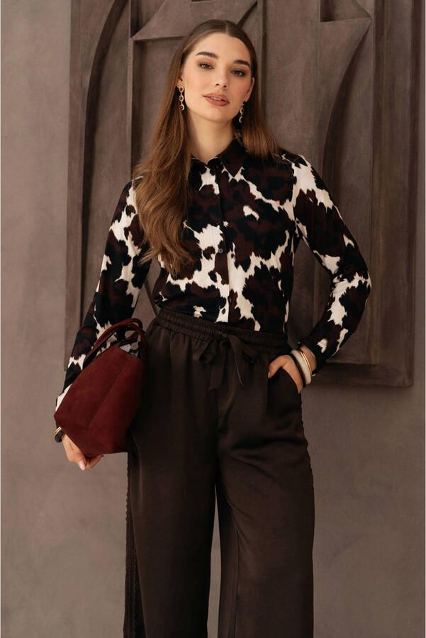 &Co Woman blouse met koeienprint bruin - Foto 3