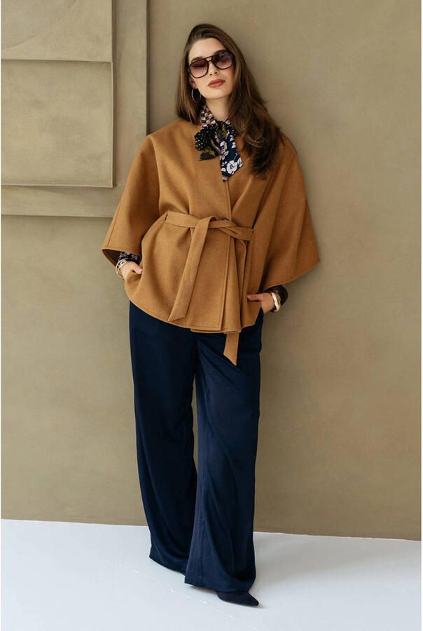 &Co Woman jacket met ceintuur bruin - Foto 3
