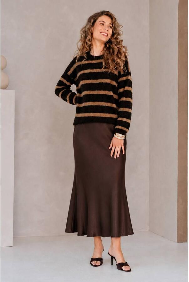 &Co Woman gestreepte pullover donkerbruin