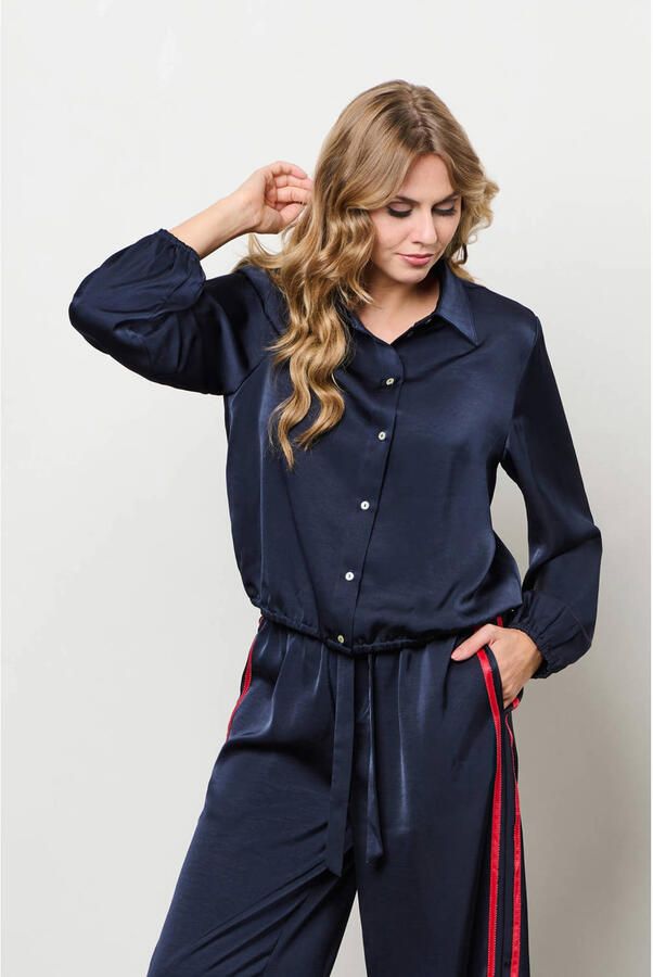 &Co Woman straight regular waist broek donkerblauw