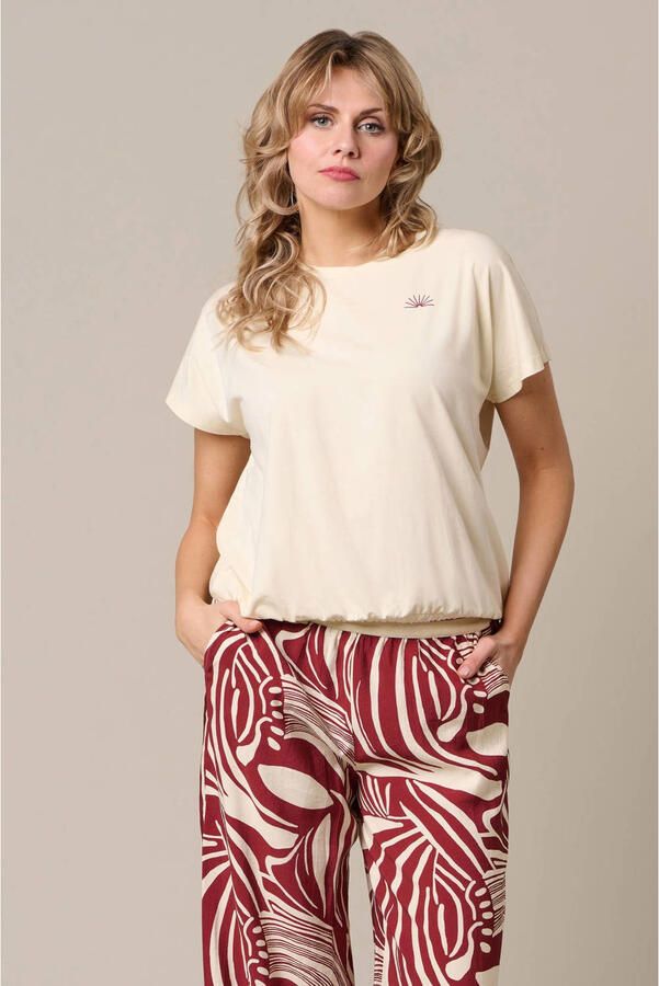 &Co Woman T-shirt met elastische boord en backprint ecru