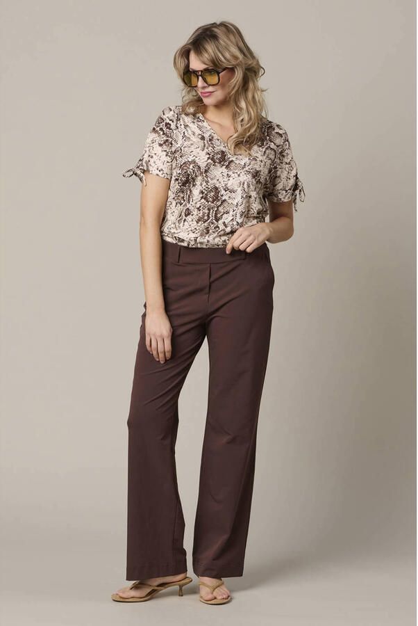 &Co Woman top met dierenprint donkerbruin