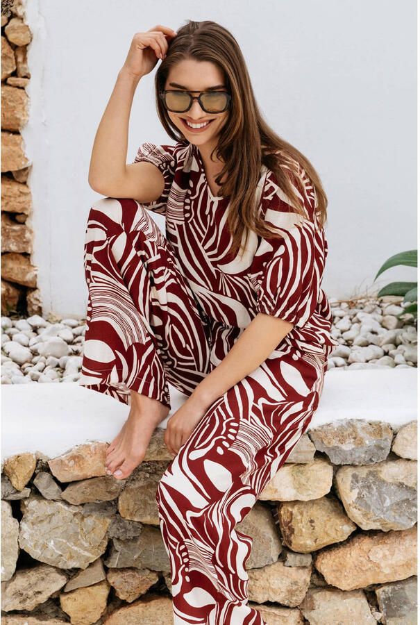 &Co Woman top met print donkerrood - Foto 3