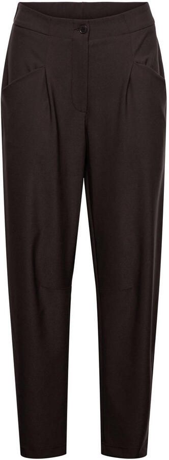 &Co Woman travelstof slim fit broek donkerbruin