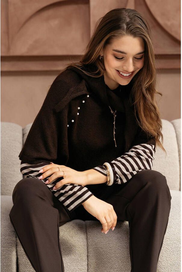 &Co Woman travelstof slim fit broek donkerbruin - Foto 2