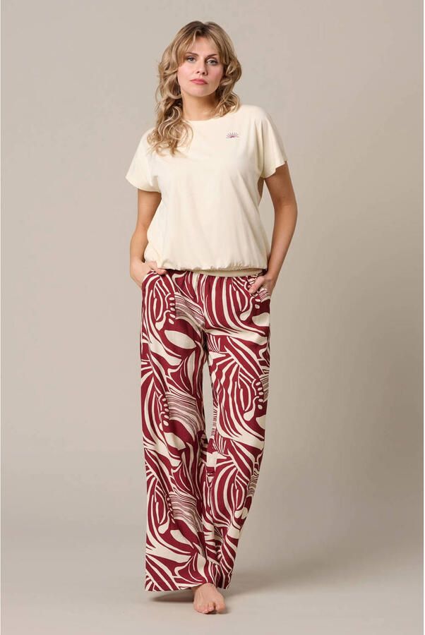 &Co Woman viscose loose fit broek met print donkerrood