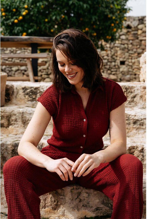 &Co Woman wide leg broek met textuur rood - Foto 2