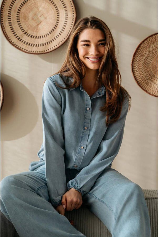 &Co Woman wide leg regular waist casual broek light blue denim