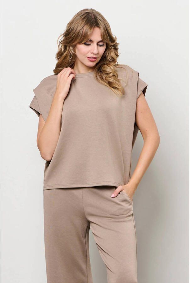 &Co Woman wide leg regular waist casual broek taupe - Foto 3