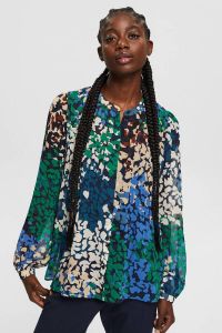 ESPRIT blouse van gerecycled polyester blauw groen