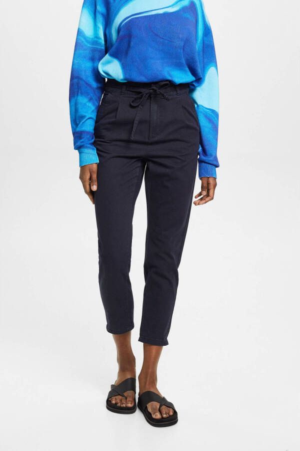 ESPRIT cropped high waist regular fit broek donkerblauw