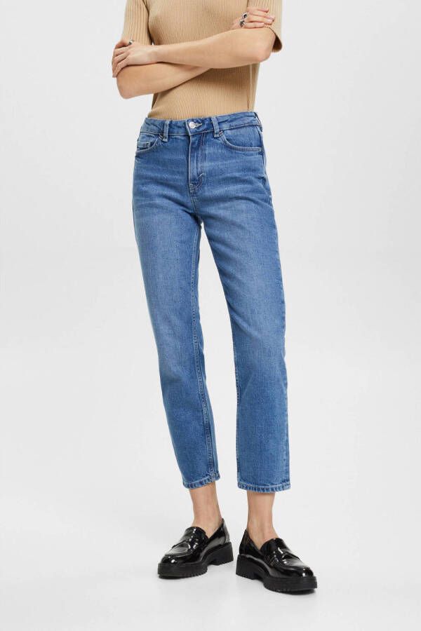 ESPRIT cropped high waist regular fit jeans medium blue denim