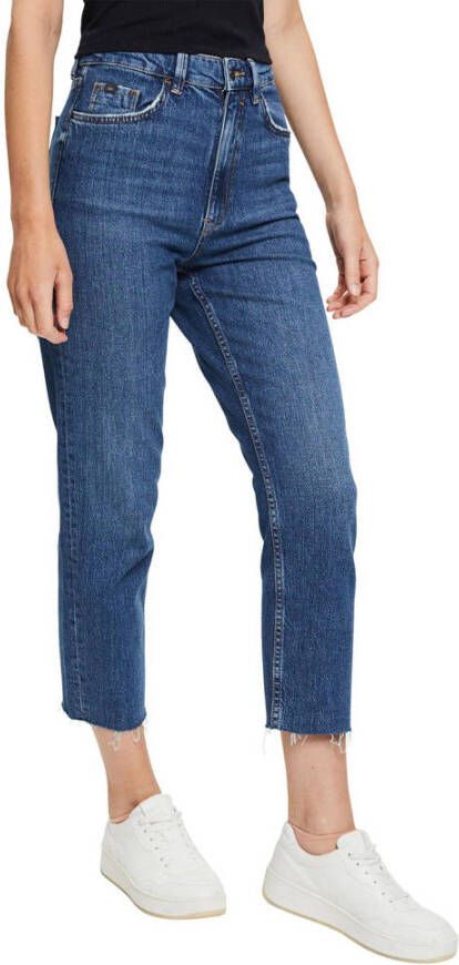 ESPRIT edc Women cropped high waist straight fit jeans blue dark wash