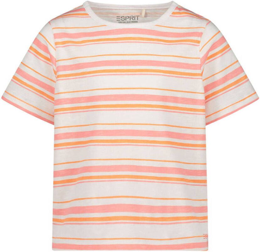 Esprit gestreept T-shirt oranje roze wit Meisjes Katoen Ronde hals Streep 104-110
