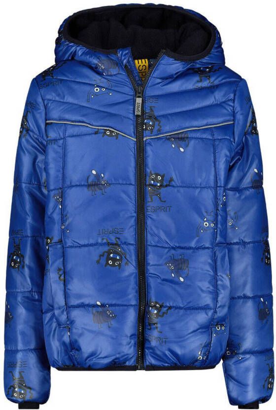 Esprit gewatteerde winterjas met all over print blauw Jongens Polyester Capuchon 92