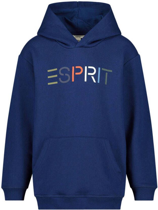 Esprit hoodie + longsleeve met logo blauw donkerblauw Sweater Logo 116-122
