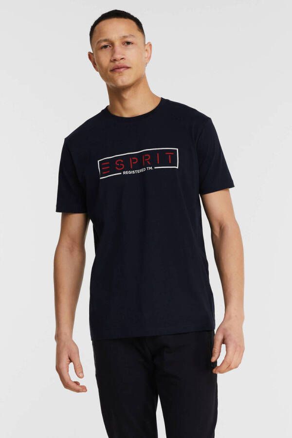 ESPRIT Men Casual T-shirt met logo navy