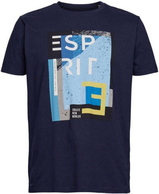ESPRIT Men Casual T-shirt met printopdruk navy
