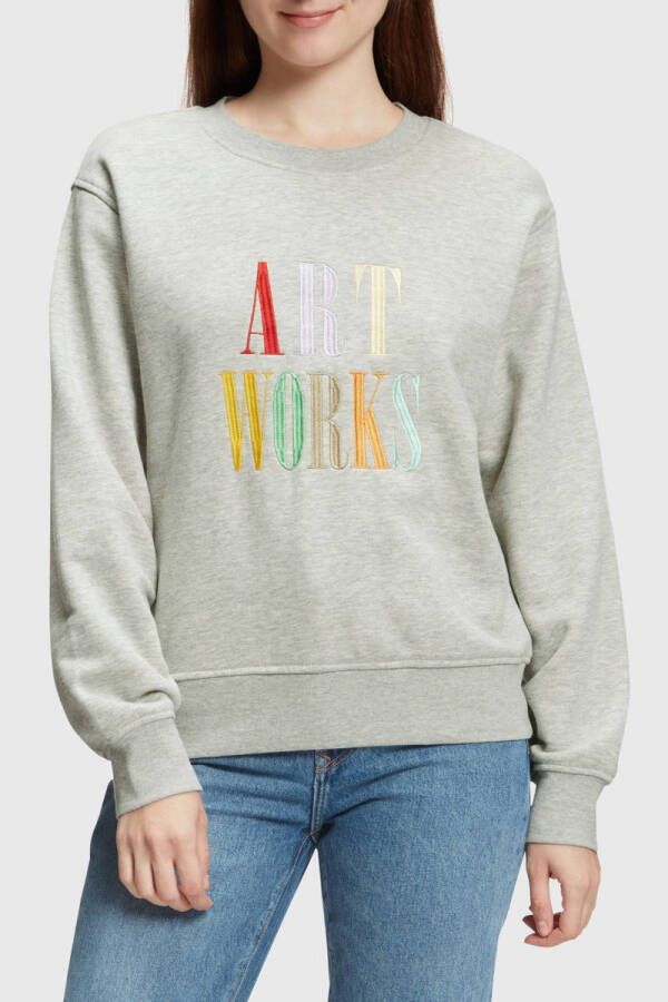 ESPRIT sweater met tekst en borduursels grijs melange
