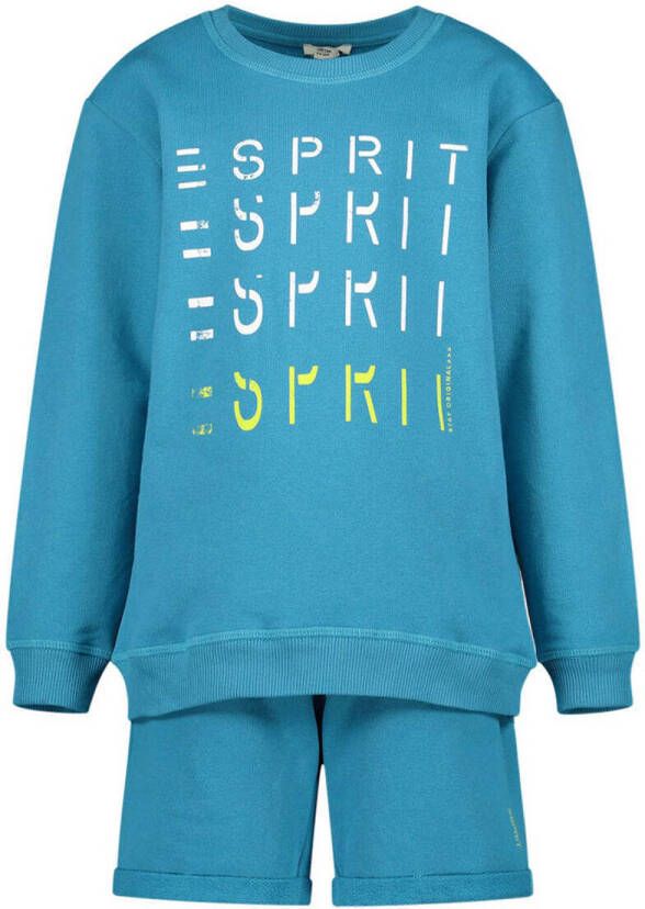 Esprit sweater + T-shirt + short geel Shirt + broek Blauw Logo 128-134