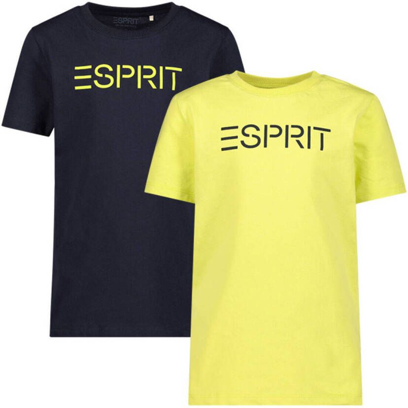 ESPRIT T-shirt met logo set van 2 donkerblauw geel