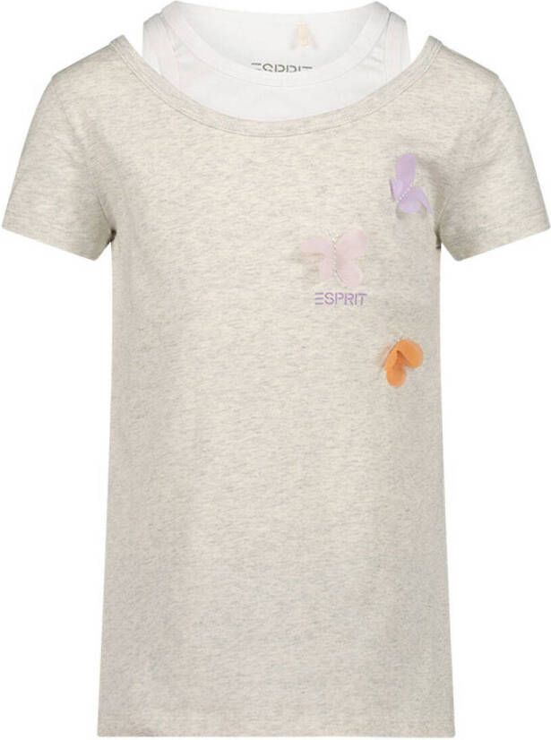 Esprit T-shirt met printopdruk grijs Meisjes Katoen Ronde hals Printopdruk 104-110