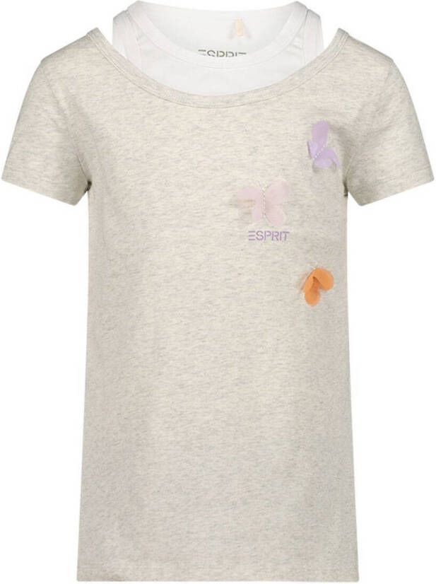Esprit T-shirt met printopdruk grijs Meisjes Katoen Ronde hals Printopdruk 104-110