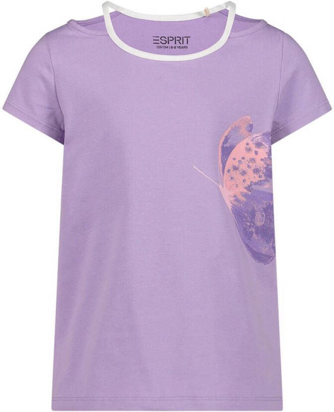 Esprit T-shirt met printopdruk paars Meisjes Katoen Ronde hals Printopdruk 92