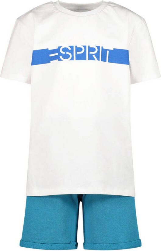 Esprit T-shirt + short blauw wit Shirt + broek Jongens Katoen Ronde hals 104-110